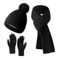 thumbnail image 1 of 3 Pcs Winter Satin Silk Lined Beanie Hat Long Knit Scarf Touchscreen Wool Gloves Set for Women Men, 1 of 3