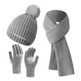 thumbnail image 1 of 3 Pcs Winter Satin Silk Lined Beanie Hat Long Knit Scarf Touchscreen Wool Gloves Set for Women Men, 1 of 3