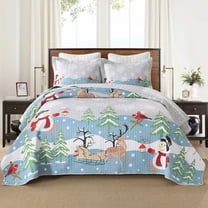 3 Pcs Winter Wonderland Reversible Bedspread Set Christmas Quilt BY215