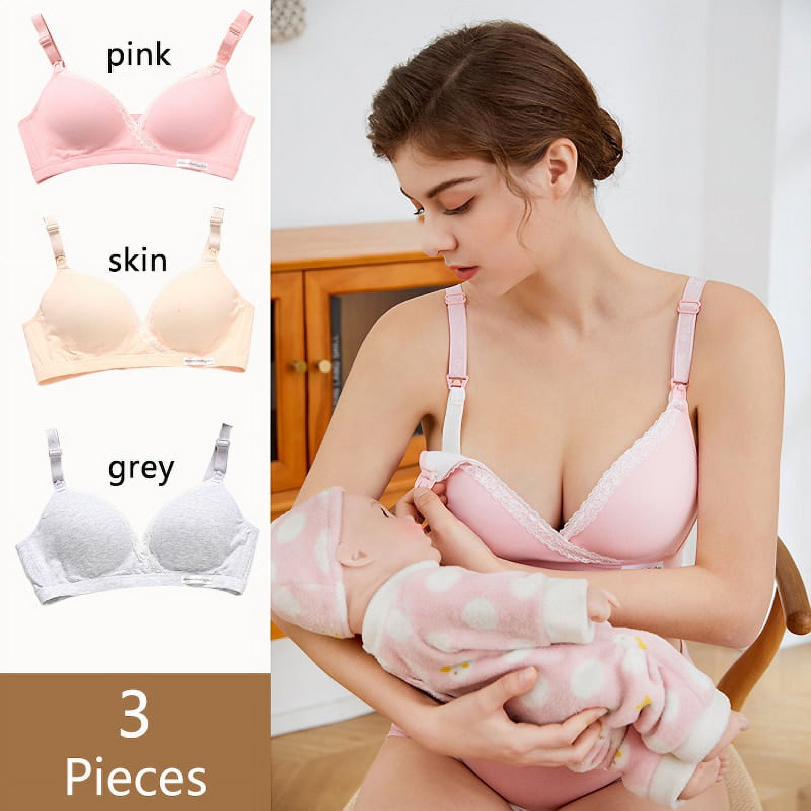 Pack Of 3 Womens Sleeping Nursing Bra Wirefree Breastfeeding Maternity  Bralettefront Button Closure Comfort Wireless Cotton Bras Nursing Bras