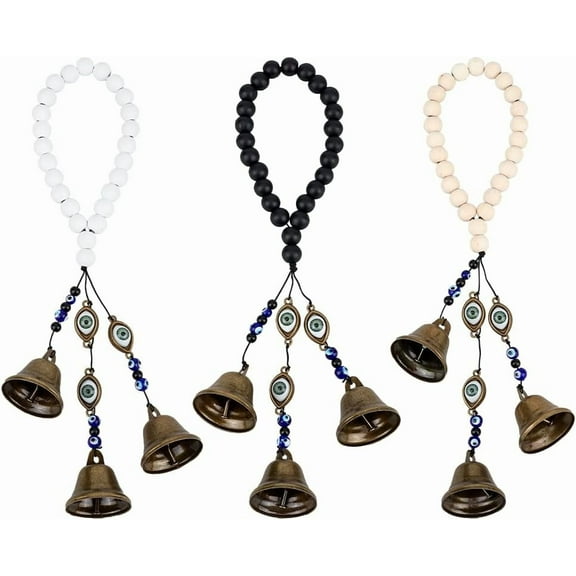 3 Pcs Witch Bells with Wood Beads 12 Inch Long Witchcraft Decor Protection Bells Evil Eye Handmade Witch Bells Witch Wind Chimes Witch Bells for Door Knob Witchy Home Decor