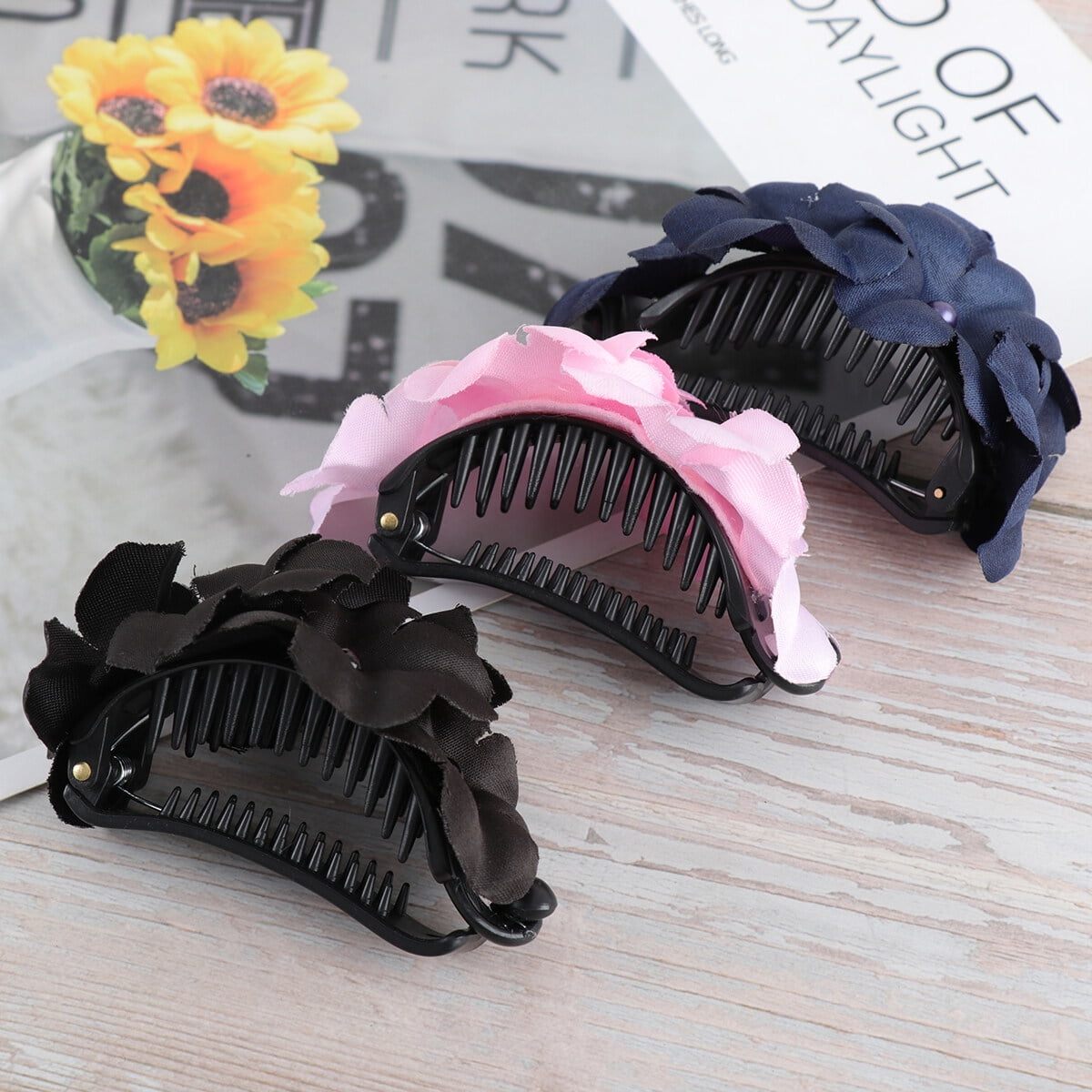 3 Pcs Women Hair Clips Six Flowers Design Bow Jaw Clip Barrette Hair