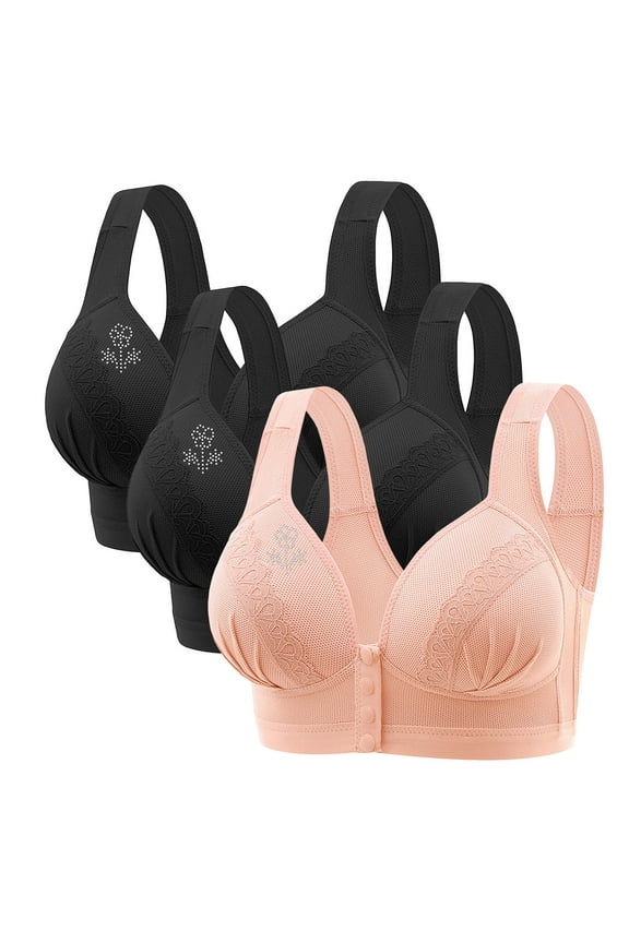 3 Pcs Women's Daisy Bra, Everyday Bras, Sports Push Up Bras Front Snaps Seniors Wireless Cotton Everyday Soft Cup