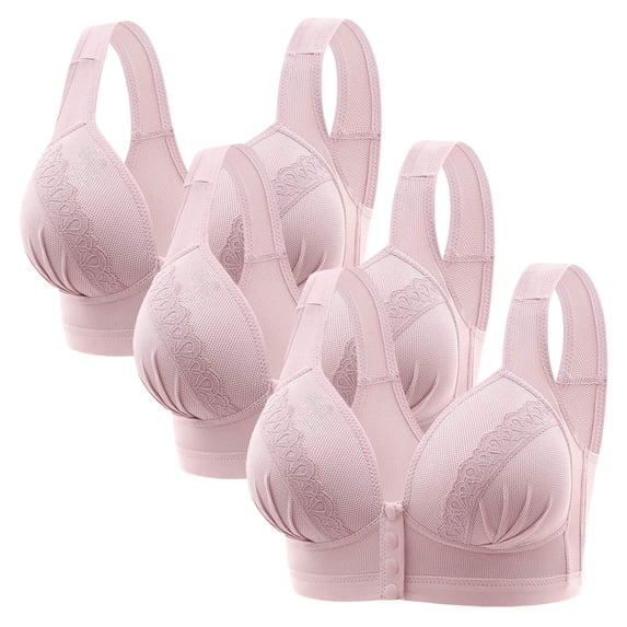 3 Pcs Women's Tank Top Bras Wireless Front Closure Lace Comfort Push up Minimizer Bra Breathable Full Coverage Supportive Bralette, Pink