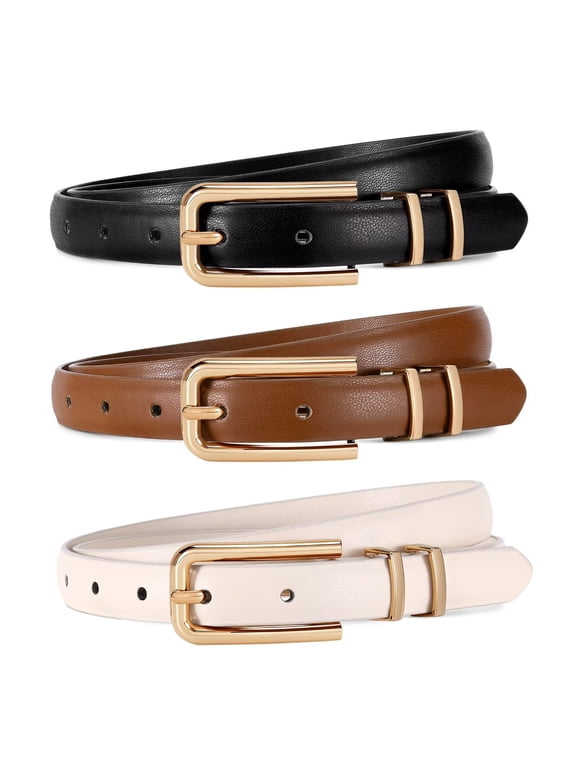 3 Pcs Womens Leather Thin Belts Fashion Skinny Belt for Jeans Dresses