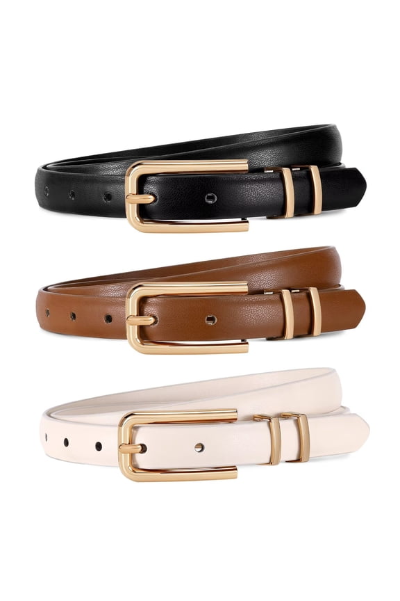 3 Pcs Womens Leather Thin Belts Fashion Skinny Belt for Jeans Dresses