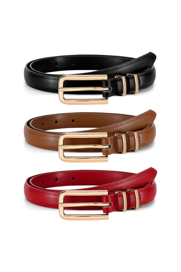 3 Pcs Womens Leather Thin Belts Fashion Skinny Belt for Jeans Dresses