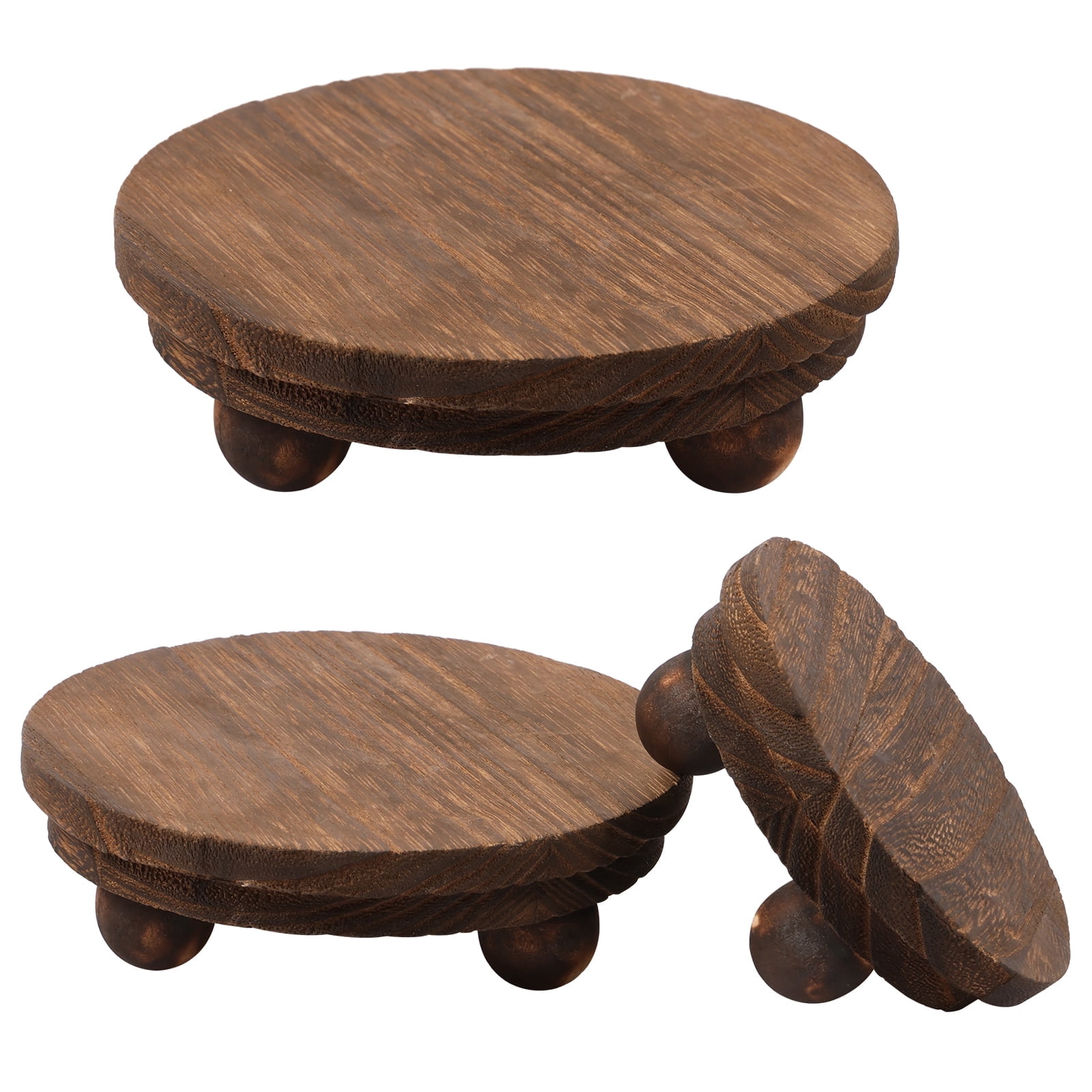 3 Pcs Wood Plant Stand Indoor Outdoor, Round Wood Riser for Decor 3/4/5 ...