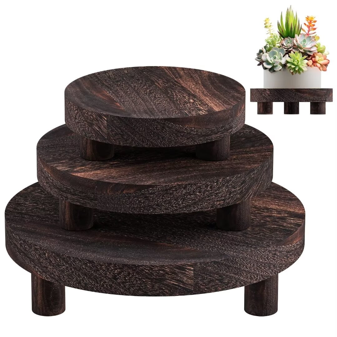 3 Pcs Wood Plant Stand Indoor Outdoor, Round Wood Riser for Decor 6/8 ...