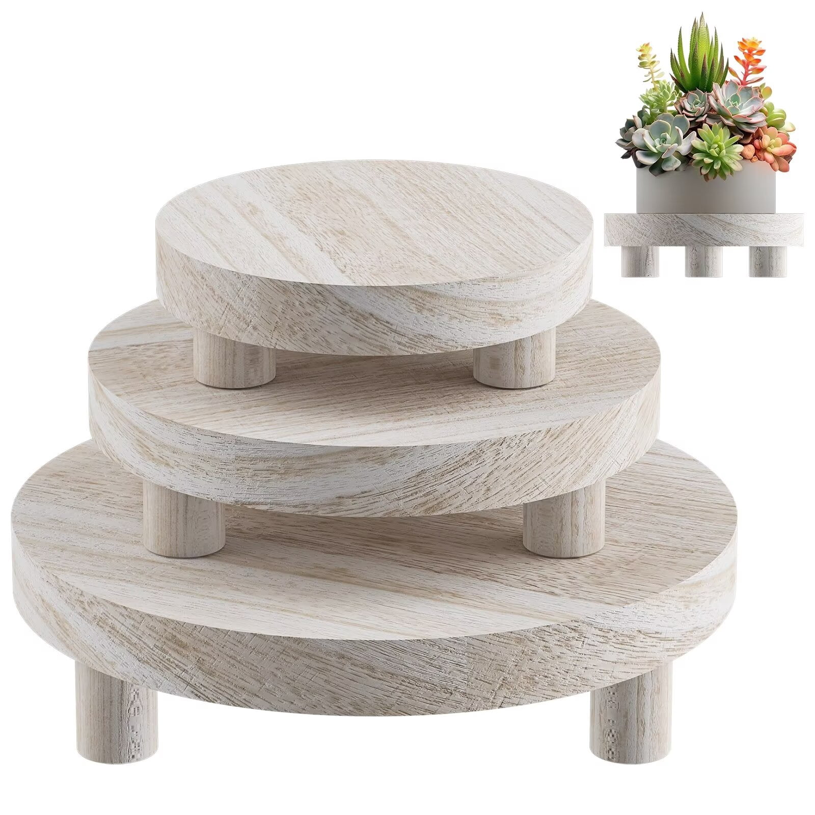 3 Pcs Wood Plant Stand Indoor Outdoor, Round Wood Riser for Decor 6/8 ...