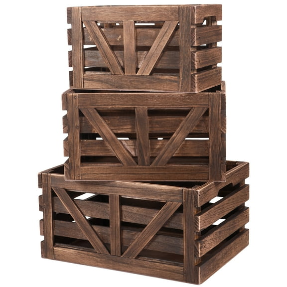 3 Pcs Wood Storage Crate with Handles Multifunctional Stackable Wood Crate for Fruit Vegetable Kitchen Office Bedroom Closet 3 Sizes
