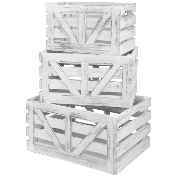 3 Pcs Wood Storage Crate with Handles Multifunctional Stackable Wood Crate for Fruit Vegetable Kitchen Office Bedroom Closet 3 Sizes