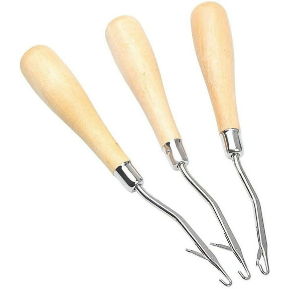 3 Pcs Wooden Bent Latch Hook Tool, Superior Quality Crochet Needle Hook Knitting Tool Kit Perfect for Rug Making and Art Crafts