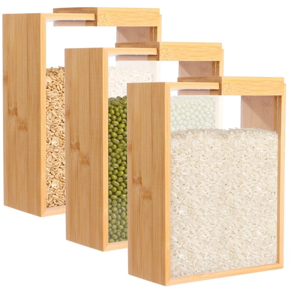 Cereal Container Set, 3 Pcs Dry Food Storage Container with Slide Lid, Wooden Cereal Dispenser Kitchen Pantry Storage Container, Cereal Boxes for Rice, Pasta, Sugar