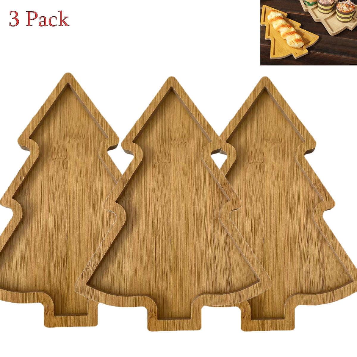 3 Pcs Wooden Christmas Dishes Christmas Tree Serving Plate Tray Shaped