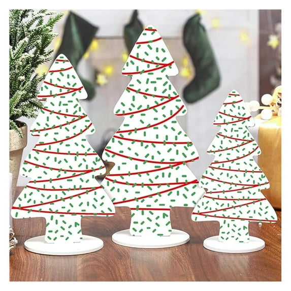 3 Pcs Wooden Christmas Tree Cake Table Decor Rustic Xmas Tree Table Wood Signs for Farmhouse Home Office Tiered Tray Shelf Centerpieces
