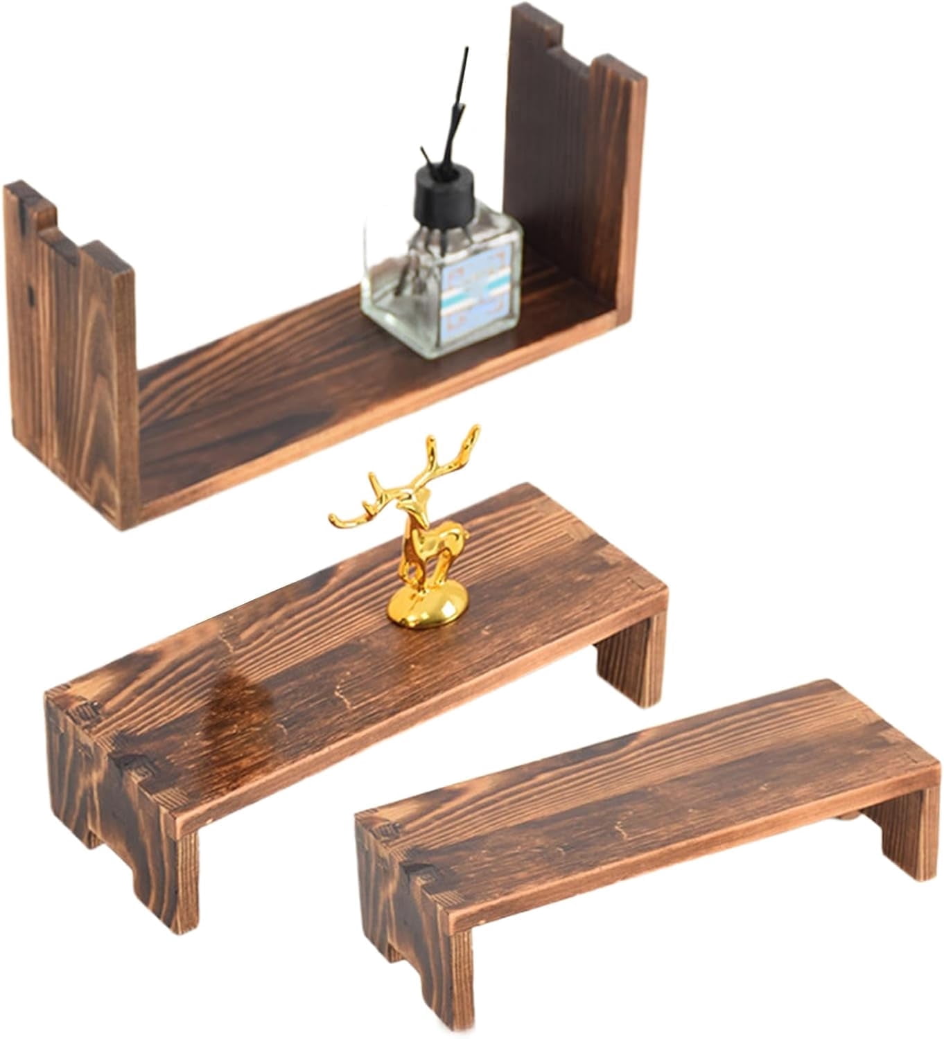 3 Pcs Wooden Display Risers - Rectangular Anti-Deformation Dessert ...