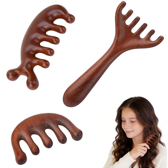 3 Pcs Wooden Head Scalp Massager Comb,Head Massage Tool for Relaxation Hair Gua Sha Comb for Women