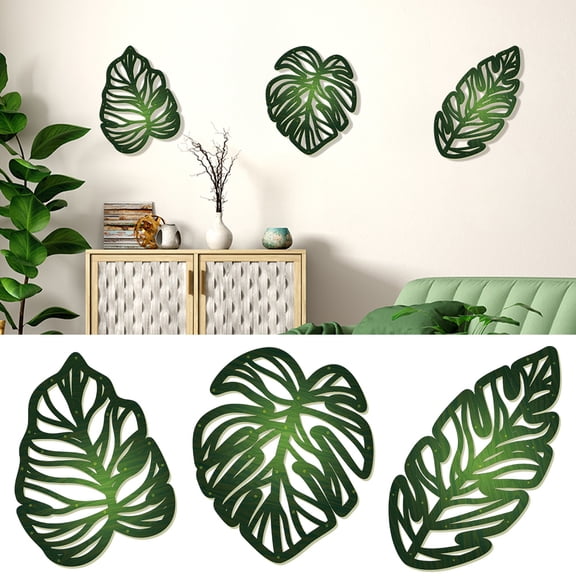 3 Pcs Wooden Palm Leaves Wall Art Tropical Leaf Wall Art Natural Plant Wall Decor Vintage Wood Hollow Wall Decoration for Living Room Kitchen Bedroom Garden Office (Farmhouse, Leaves)