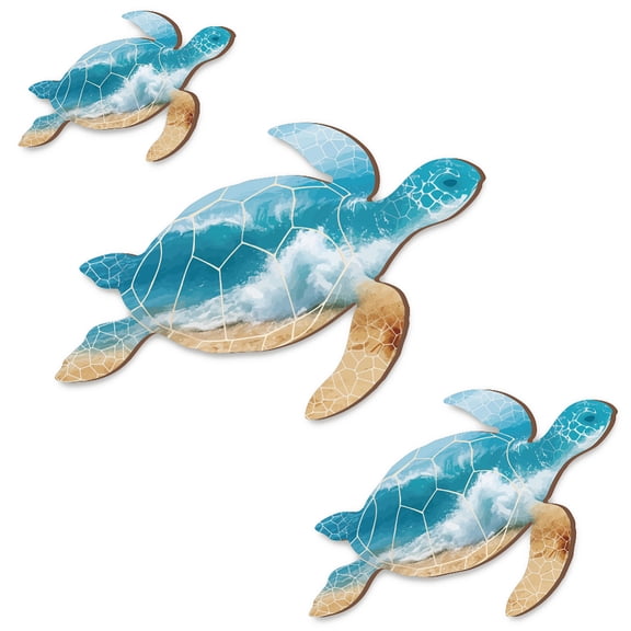 3 Pcs Wooden Sea Turtle Wall Decor Turtle Wall Art Beach Theme Wall Decor Vintage Coastal Ornaments for Bedroom Bathroom Lake Garden House