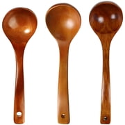 3 Pcs Wooden Soup Spoons, Cooking Utensils Set, Wood Ladles for Non-Stick Cookware Safe Deep Scoop Kitchen Tools, Long-lasting Ergonomic Design for Stirring & Serving