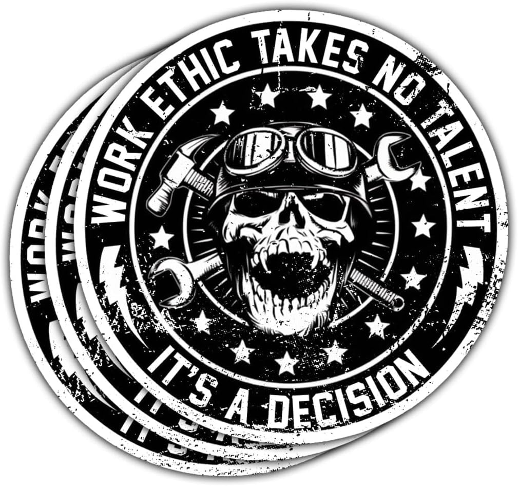 4-Pack 'Work Ethic Takes No Talent' Stickers - Waterproof Vinyl Decals For Tools, Cars, Laptops, Gifts For Men