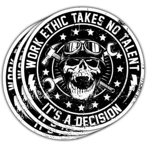 3 Pcs Work Ethic Takes No Talent It's a Decision Sticker Funny Mechanic Carpenter Toolbox Blue Collar Mechanic Sticker Work Ethic Stickers Laptop Bottle Phone Helmet Hard Hat Funny Gifts 3"x3"