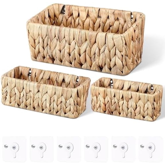3 Pcs Woven Hanging Wall Baskets for Storage Seagrass Wall Mount Organizer with 6 Mounting Hooks Decorative Bathroom Basket for Boho Room Decor Letters Mail Kitchen$$Home Decor, Kitchen, & Other
