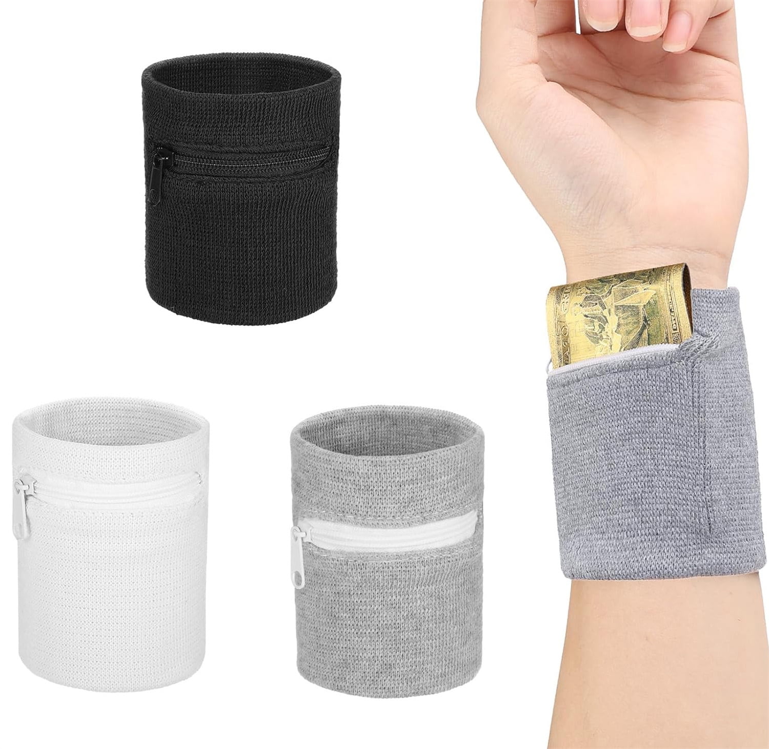 3 Pcs Wrist Wallet with Zipper for Men Women,Bexikou Cotton Wristband ...