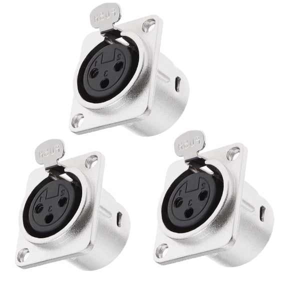 3 Pcs XLR 3-Pin Female Socket Audio Adapter Connector Metal Panel Mount Plug For Microphone Musical Instruments