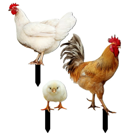 3 Pcs Yard Decor Rooster Hen Chick Garden Insert Set Lawn Decorations Patio Chicken Statue Stake Outdoor Stakes Acrylic