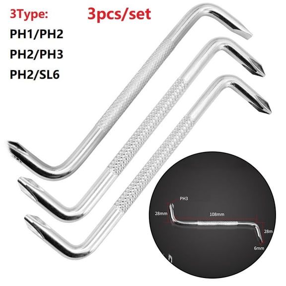 3 Pcs Z Type Offset Slotted Cross Screwdriver S2 Steel Magnetic Tip Double Head For Hand Repair Tools Accessories