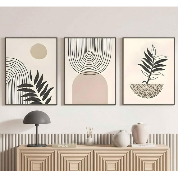 3 Pcs d Bohemian Sage Canvas Wall Art Geometric lines leaves sun beige Wall Decor Pictures Minimalist Poster Prints for Living Room Bedroom Bathroom Home Decoration 12x16 in