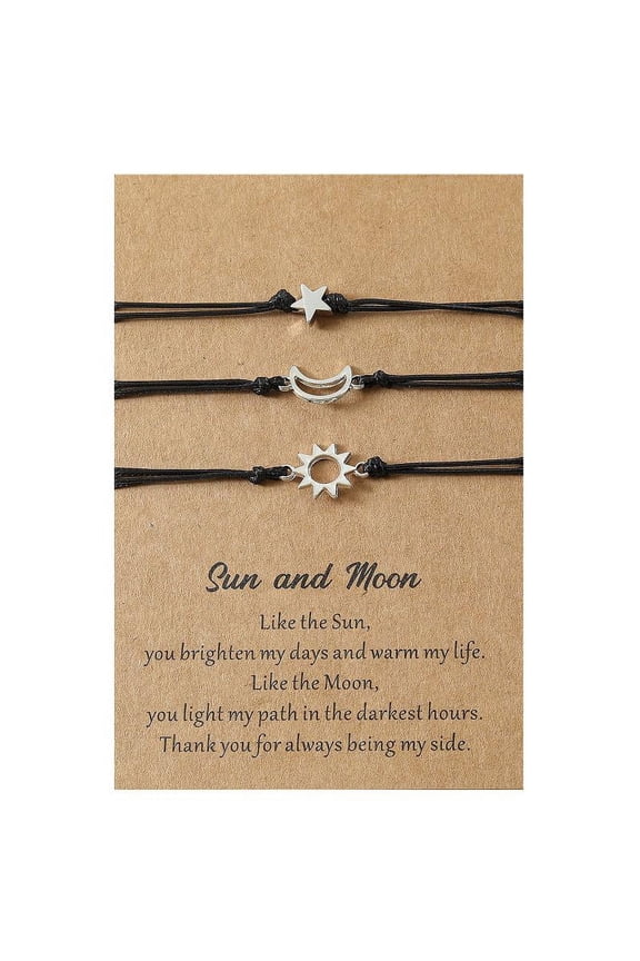 3 Pcs for Sun Moon and Star Best Friend Card Bracelets for Matching Friendship Promise Distance Bracelets Going Away Gif