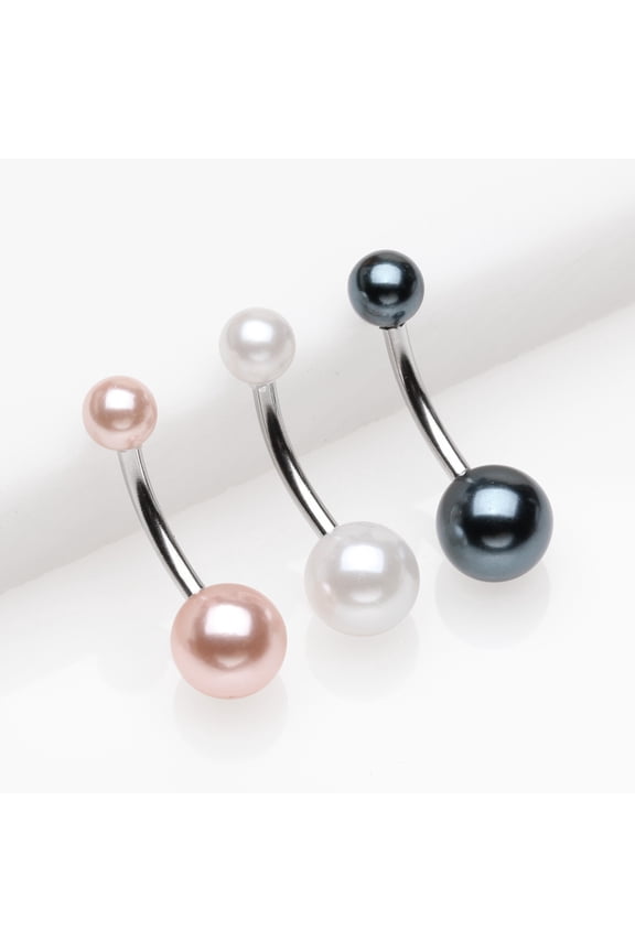 3 Pcs of Assorted Color Pearlescent Luster Ball Belly Button Ring Pack