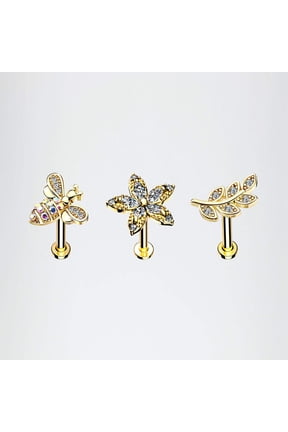 3 Pcs of Assorted Golden Honey Bee Flower Leaf Internally Threaded Labret Package