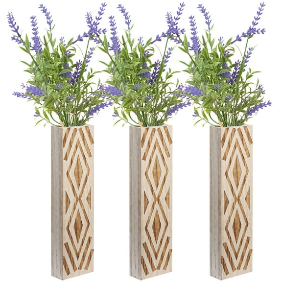 3 Pcs Wooden Wall Decorative Vases - Boho Hanging Planters, Handcrafted Plant Pots for Home/ Office Decor, Hollow Pattern Dry Flower Holders with Jute Ropes (Indoor/Outdoor)