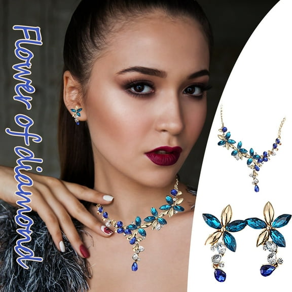 3 Pcs/set Bridal Jewelry Sets for Wedding Rhinestone Crystal Flower Leaf Costume Pendant Necklace Earrings Set for Women