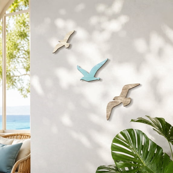 3 Pcs Summer Coastal Wall Decor, Seagull Wall Art Decor, Suitable for Outdoor Indoor Kitchen Garden Patio,Porch or Fence