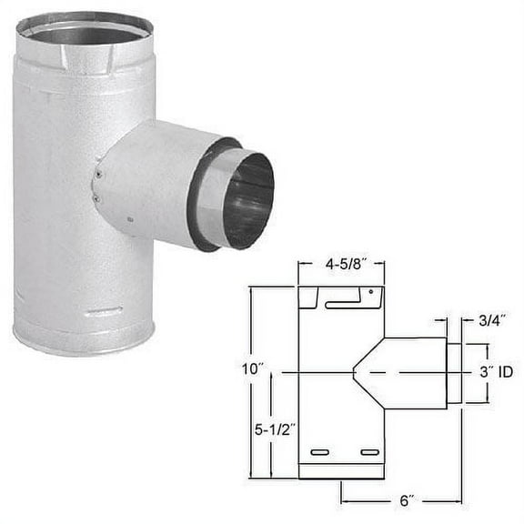 3'' PelletVent Pro Increaser Adapter Tee with Clean-Out Tee Cap - 3PVP-TADX4