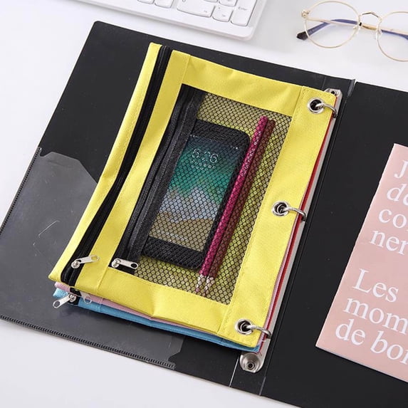 3 Pencil Pouch with Zippered Compartments for Standard Binders, Clear ...