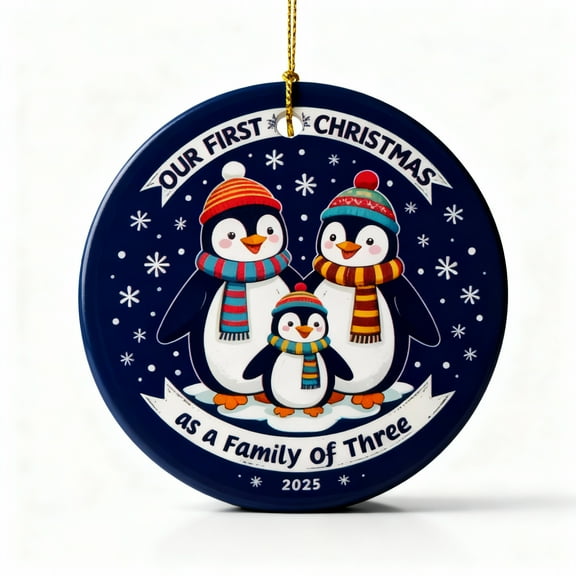 Ornaments by Design – First Christmas as a Family of 3 – Ceramic Ornament