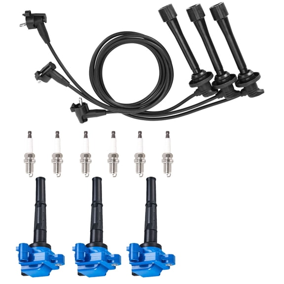 3 Performance ISA Ignition Coil and Wireset and 6 Platinum Spark Plugs Compatible with 1995-1998 Toyota T100 3.4L V6 Replacement for UF156