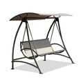 3Person Dark Brown Metal Patio Swing Chair, Outdoor Patio Swing Glider
