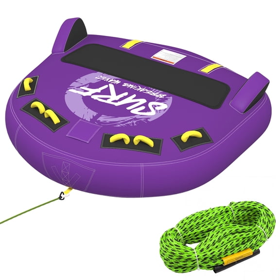 3-Person Deck Towable Tubes for Boating with Winged Side Bolsters and Towable Rope, Padded Bolster Guard Handles & Quick-Connect Tow Point