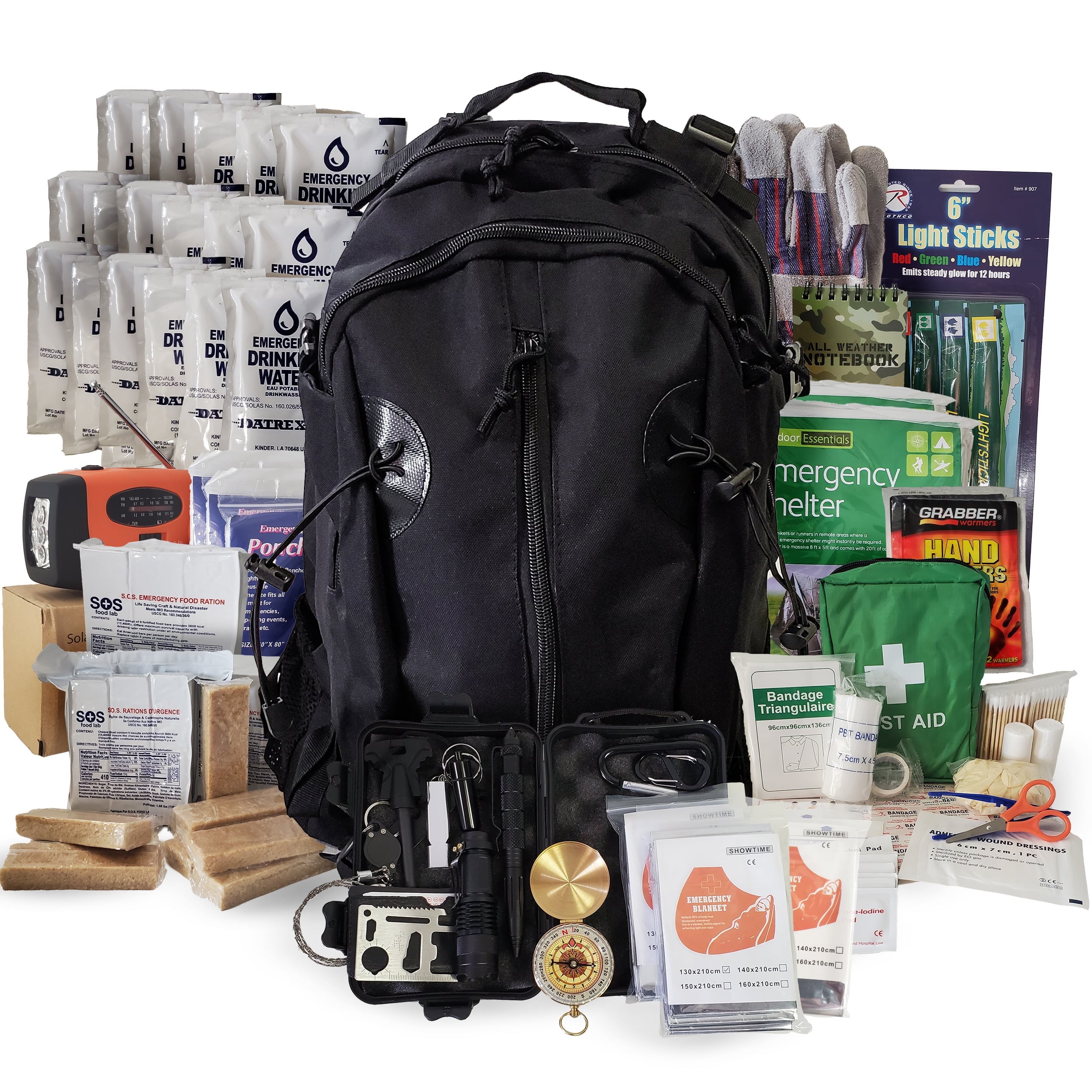 3 Person Emergency Kit / Survival Backpack for 72 Hours for Natural Disasters, Hurricanes, Emergency or Bug Out Situations – Black