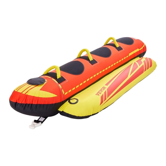 3-Person Inflatable Towable Tube for Boating, Heavy Duty Hot Dog Water Sports Tube with Nylon Cover & Safety Valve - 510lb Capacity