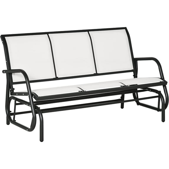 3-Person Outdoor Glider Bench - 3 Seater Patio Swing Chair with Breathable Mesh Fabric & Metal Frame, Outside Glider Benches for Porch Garden Balcony Backyard, White