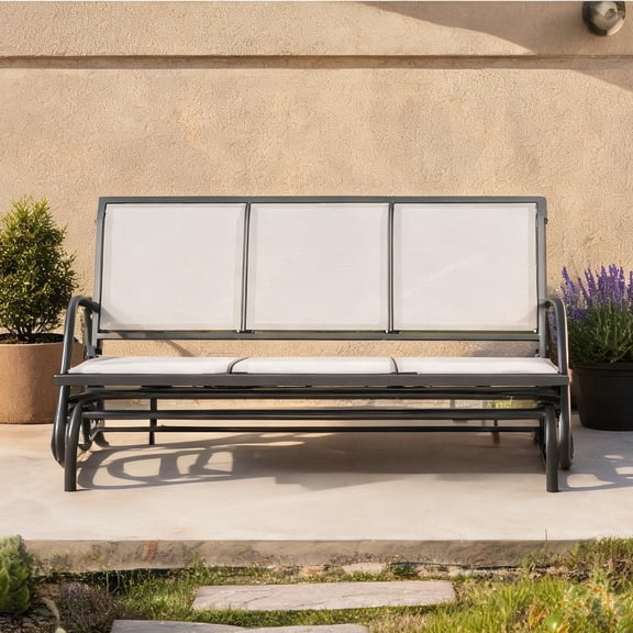 3-Person Outdoor Glider Bench in Neutral Gray, Breathable Mesh Seat, Smooth Gliding Motion for Patio or Porch