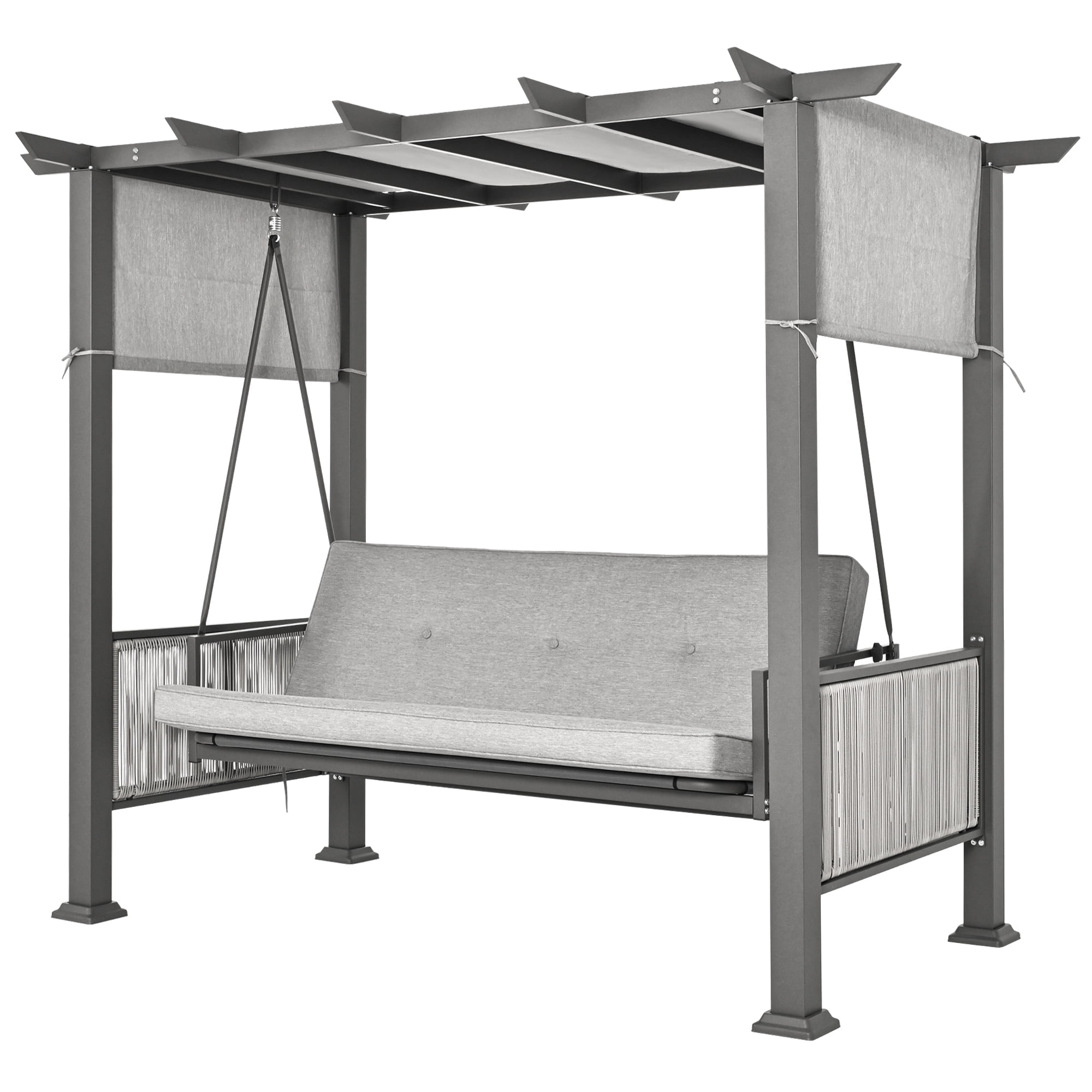 3-Person Outdoor Patio Porch Gazebo Swing with Cushion, Curtain